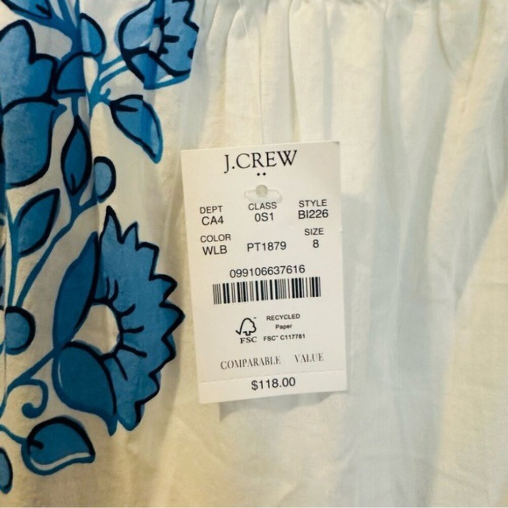 J. Crew White Blue Floral Puff-Sleeve Tiered Sz 8 Midi Dress NWT - Picture 12 of 15
